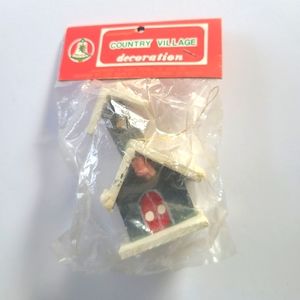 Vintage Christmas Ornament Blue Church House Village Wood Tree Trim Decor New